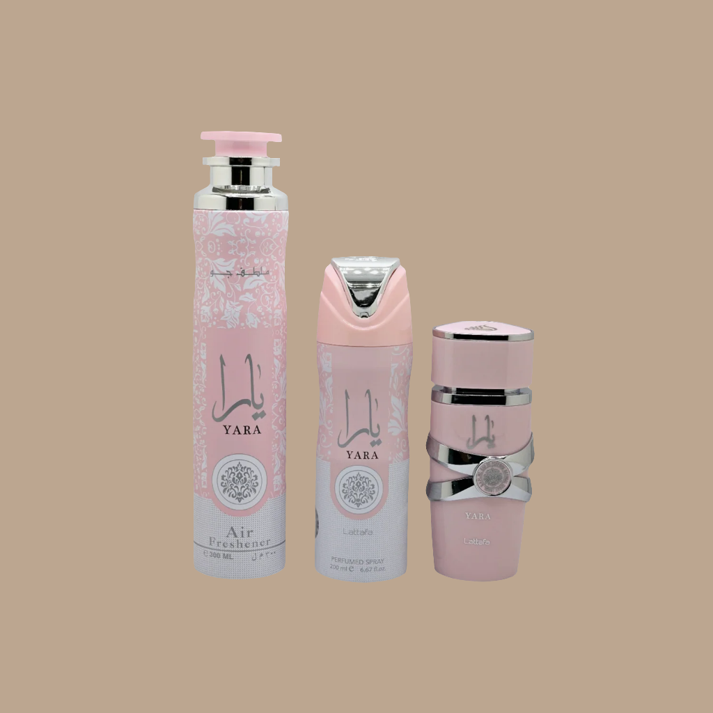 Pack Yara Rosa de Lattafa – Set de Perfume, Desodorante y Ambientador para Mujer